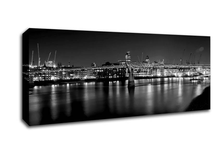 Picture of London Thames B n W Nights Panoramic Canvas Wall Art