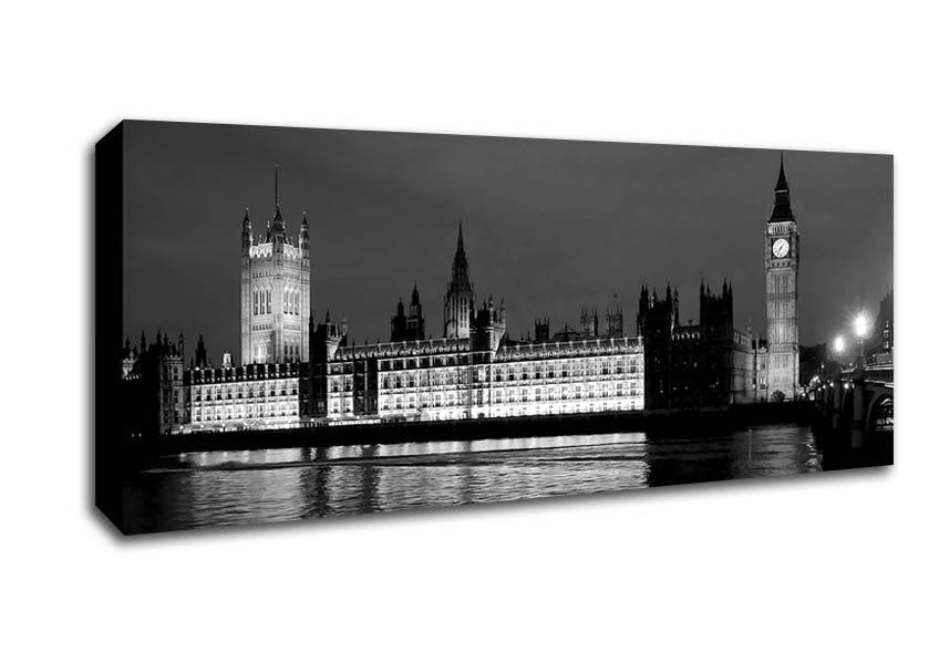 Picture of London Thames Houses Of Parliament B n W Night Panoramic Canvas Wall Art