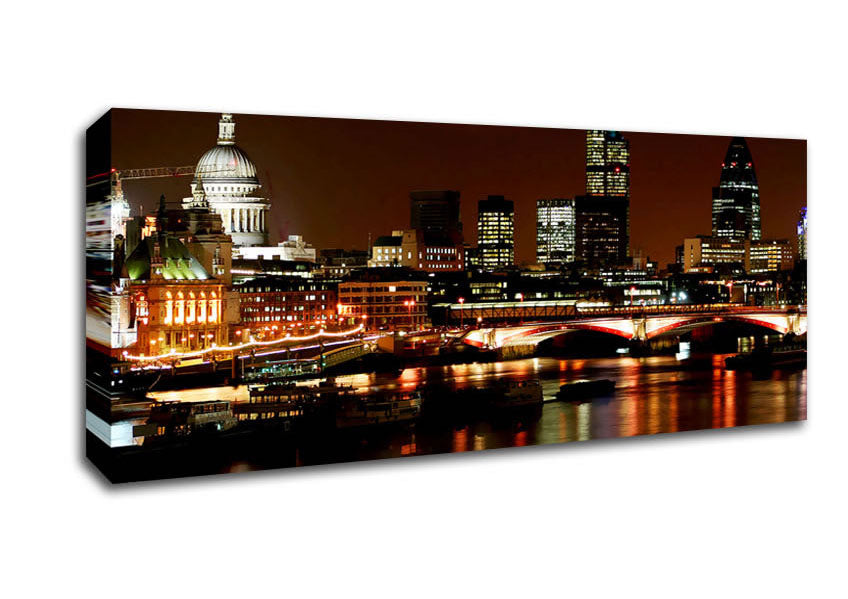 Picture of London Thames Night Lights Panoramic Canvas Wall Art