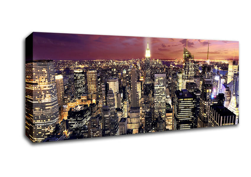 Picture of Manhattan Aerial View At Night Panoramic Canvas Wall Art