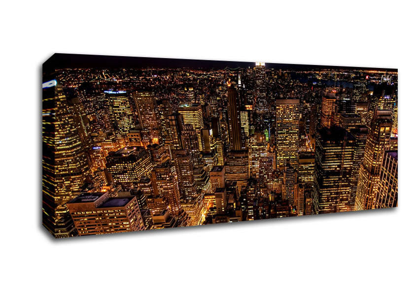 Picture of Manhattan Night Life Glow Panoramic Canvas Wall Art