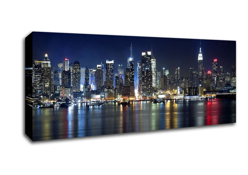 Picture of Manhattan Panorama At Night Panoramic Canvas Wall Art
