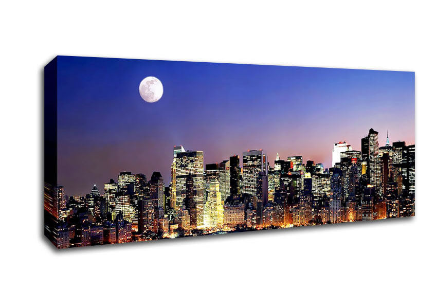 Picture of Moon Over Manhattan Panoramic Canvas Wall Art