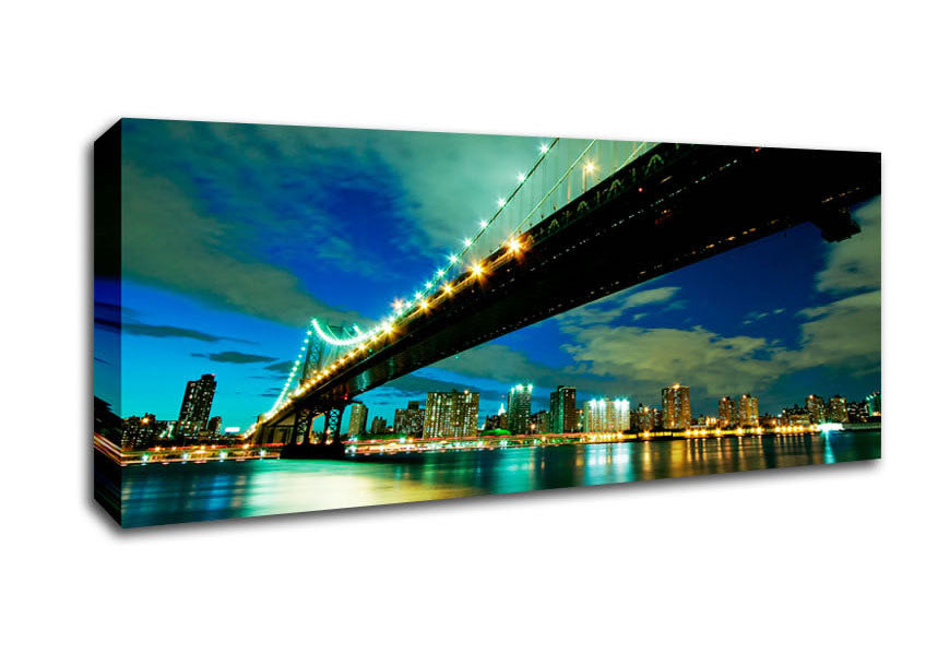 Picture of New York Brooklyn Bridge From Below Panoramic Canvas Wall Art