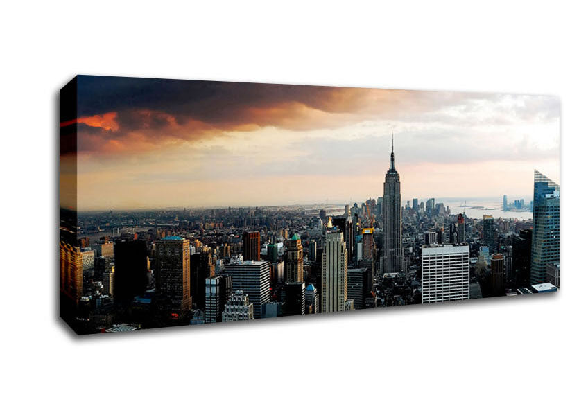 Picture of New York City As The Sun Comes Up Panoramic Canvas Wall Art
