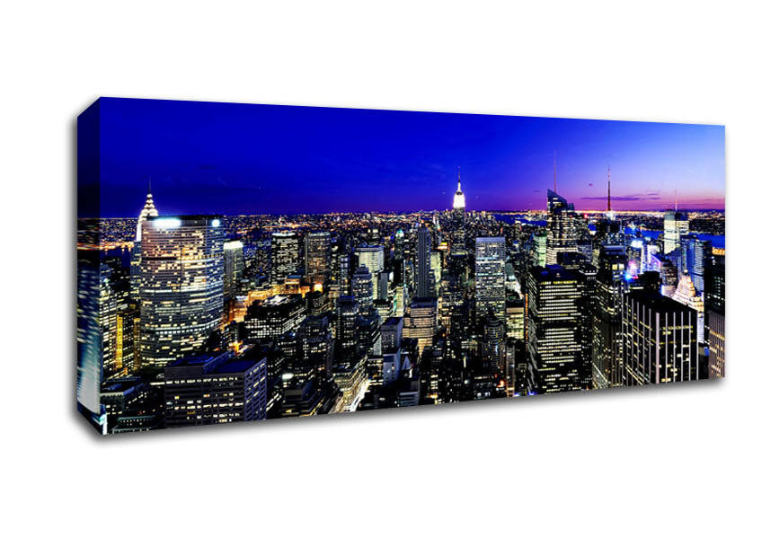 Picture of New York City Blue Ariel View Panoramic Canvas Wall Art