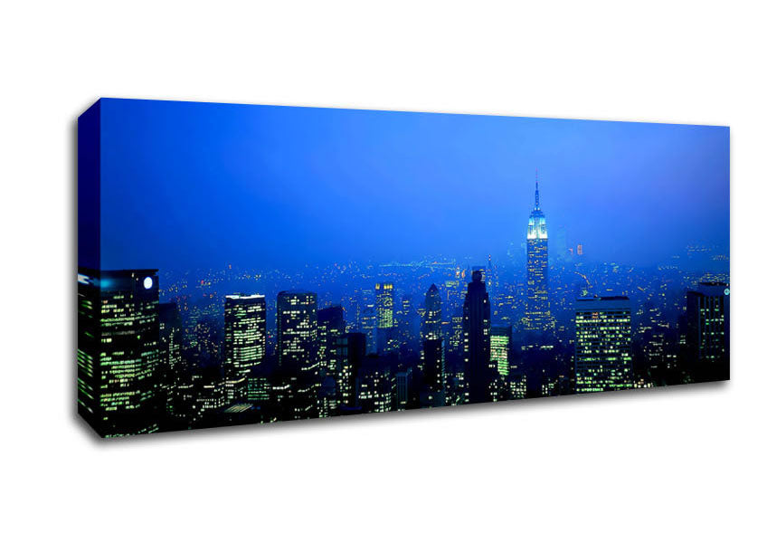 Picture of New York City Blue Mist At Night Panoramic Canvas Wall Art