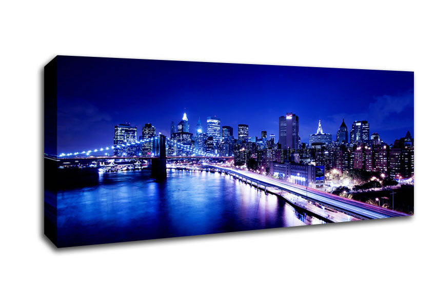 Picture of New York City Brooklyn Bridge Ariel Night View Panoramic Canvas Wall Art