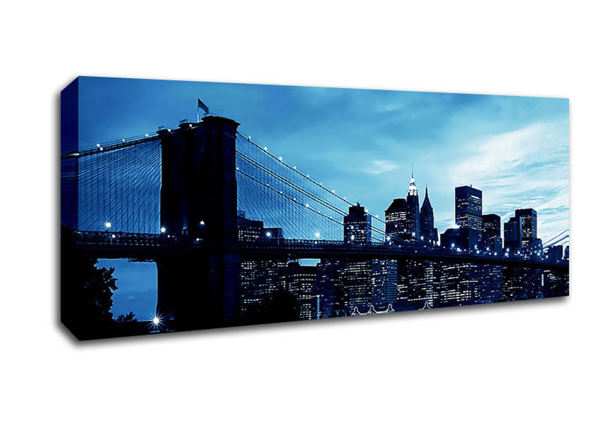 Picture of New York City Brooklyn Bridge Blue Panoramic Canvas Wall Art