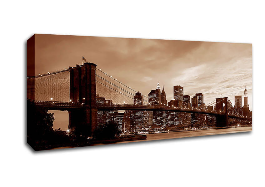 Picture of New York City Brooklyn Bridge Brown Cast Panoramic Canvas Wall Art