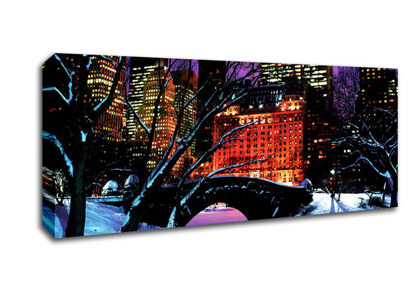 Picture of New York City Central Park Night Snow Panoramic Canvas Wall Art