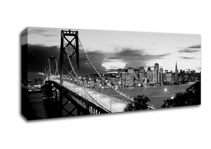 Picture of New York City From Brooklyn Bridge B n W Panoramic Canvas Wall Art