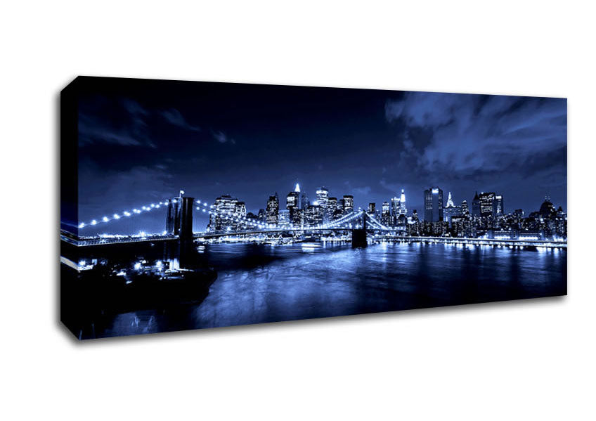 Picture of New York City Night Blues Glow Panoramic Canvas Wall Art