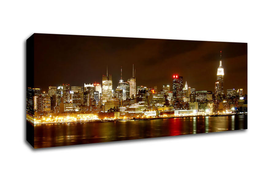 Picture of New York City Night Reflections Panoramic Canvas Wall Art