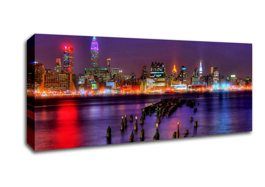 Picture of New York City Purple Sky Reflections Panoramic Canvas Wall Art