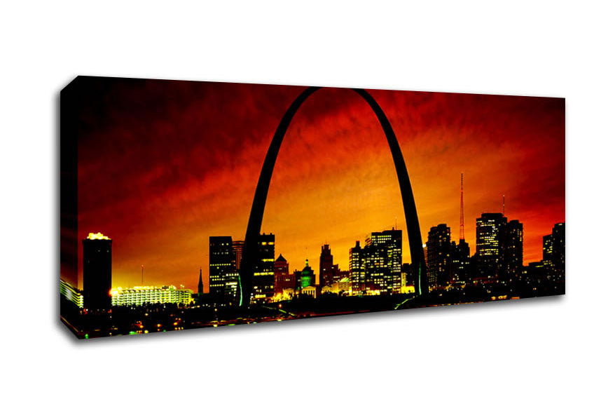 Picture of New York City Red Orange Glow Panoramic Canvas Wall Art