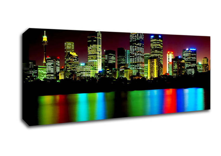 Picture of New York City Reflections At Night Panoramic Canvas Wall Art