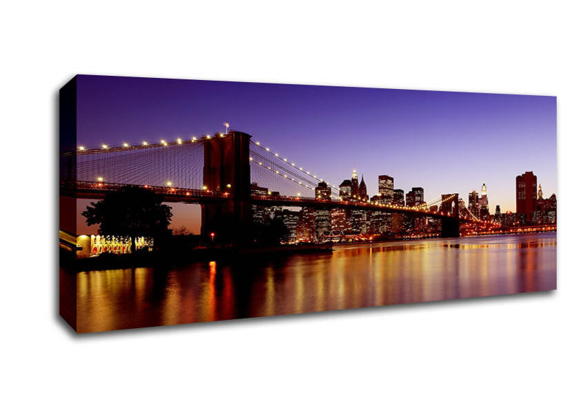 Picture of New York City Reflections Of Brooklyn Bridge Panoramic Canvas Wall Art