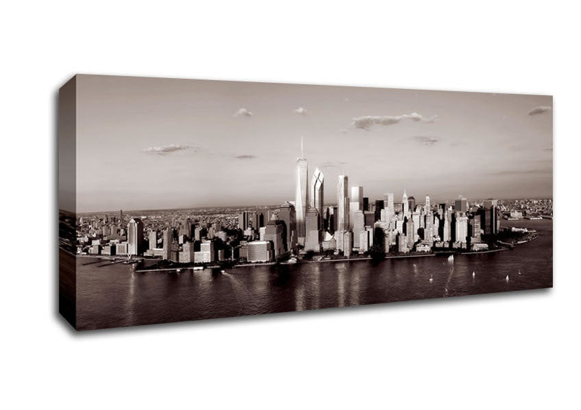 Picture of New York City Waters Brown Panoramic Canvas Wall Art