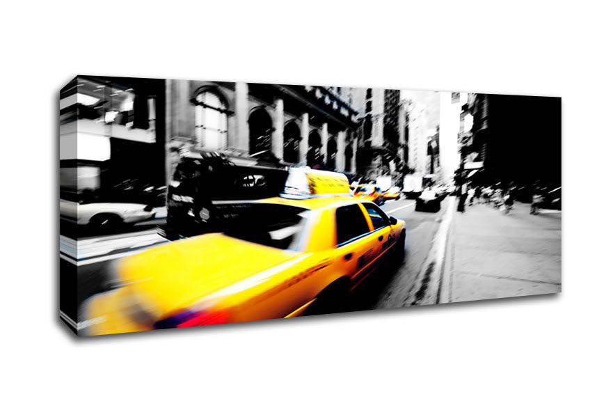 Picture of New York City Yellow Cab Blur B n W Panoramic Canvas Wall Art