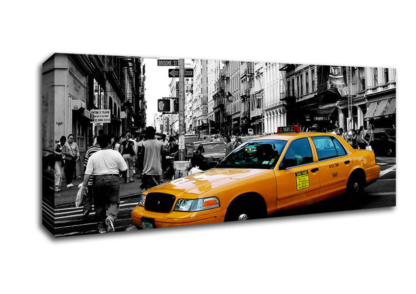 Picture of New York City Yellow Cab Crossing Panoramic Canvas Wall Art