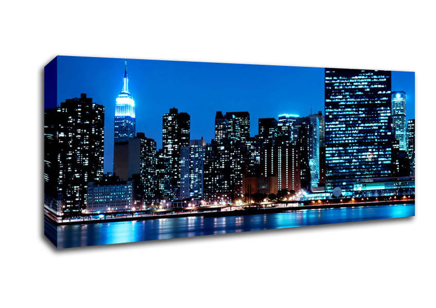 Picture of New York Empire State Blue Nights Panoramic Canvas Wall Art