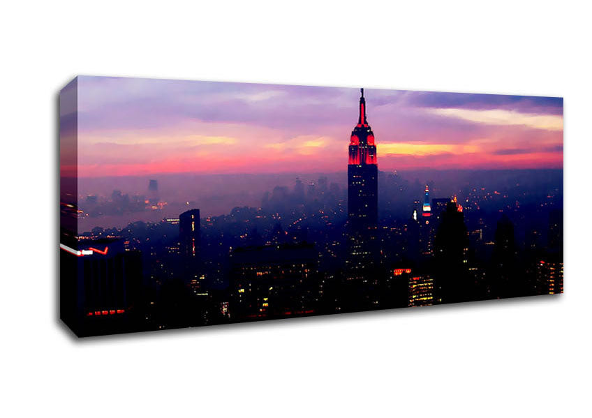 Picture of New York Empire State Pink Glow Panoramic Canvas Wall Art