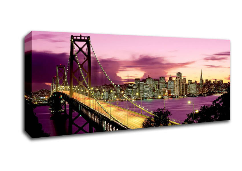 Picture of New York Harbour Brooklyn Bridge Purple Panoramic Canvas Wall Art