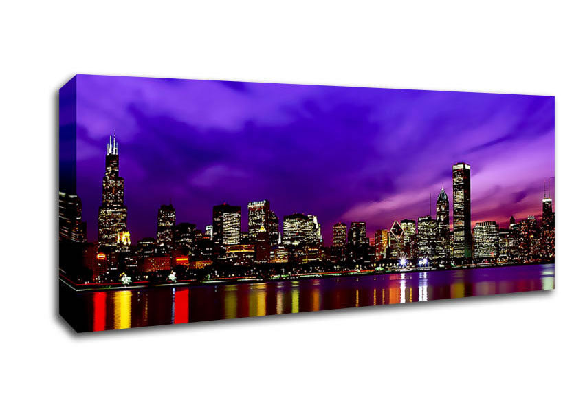 Picture of New York Harbour Purple Panoramic Canvas Wall Art
