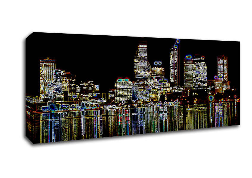 Picture of New York Harbour Reflections Black Panoramic Canvas Wall Art