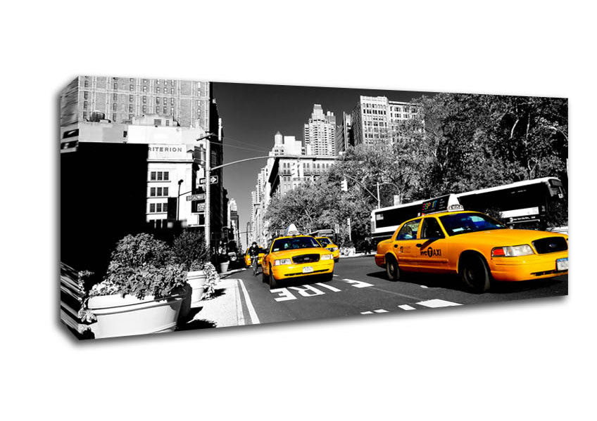Picture of New York Yellow Taxi Drive Panoramic Canvas Wall Art