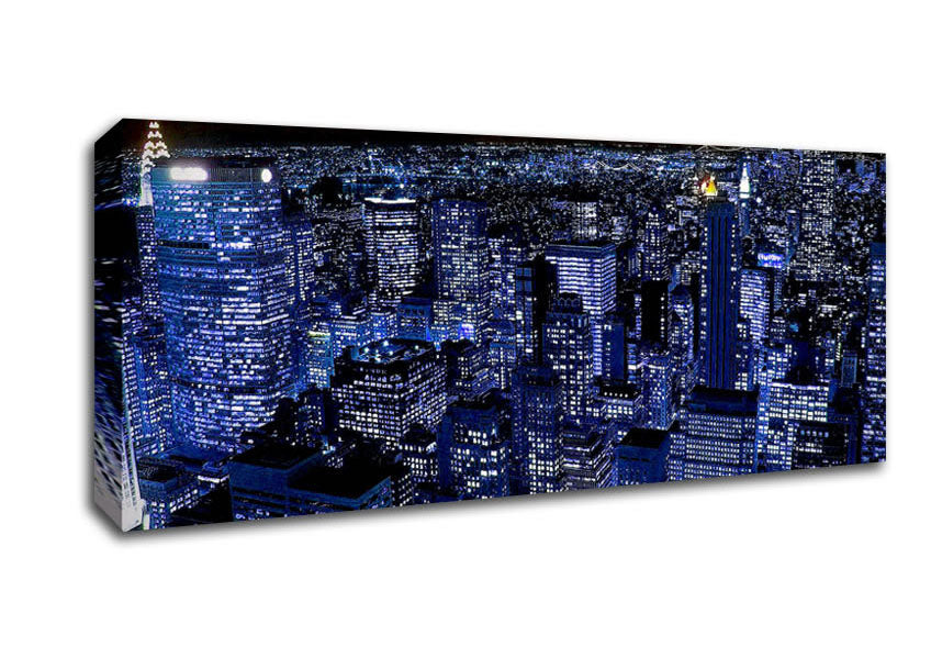 Picture of New York City Night Blues Red Top Panoramic Canvas Wall Art