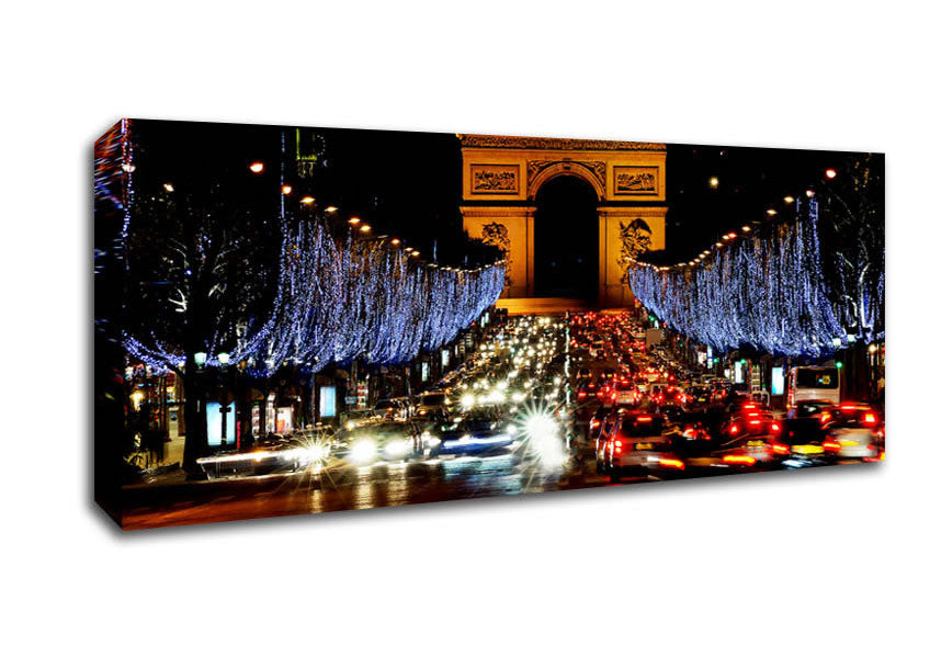 Picture of Paris Arc De Triomphe Night Lights Panoramic Canvas Wall Art
