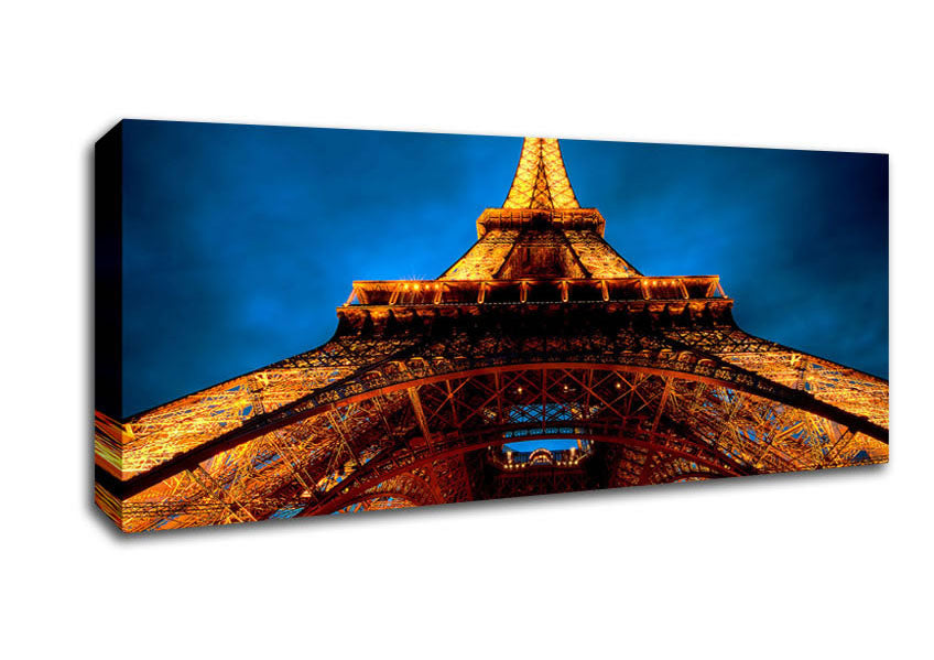 Picture of Paris At Night Eiffel Tower View From Below Panoramic Canvas Wall Art