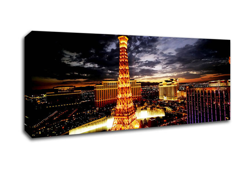 Picture of Paris Eiffel Tower Golden Night Glow Panoramic Canvas Wall Art
