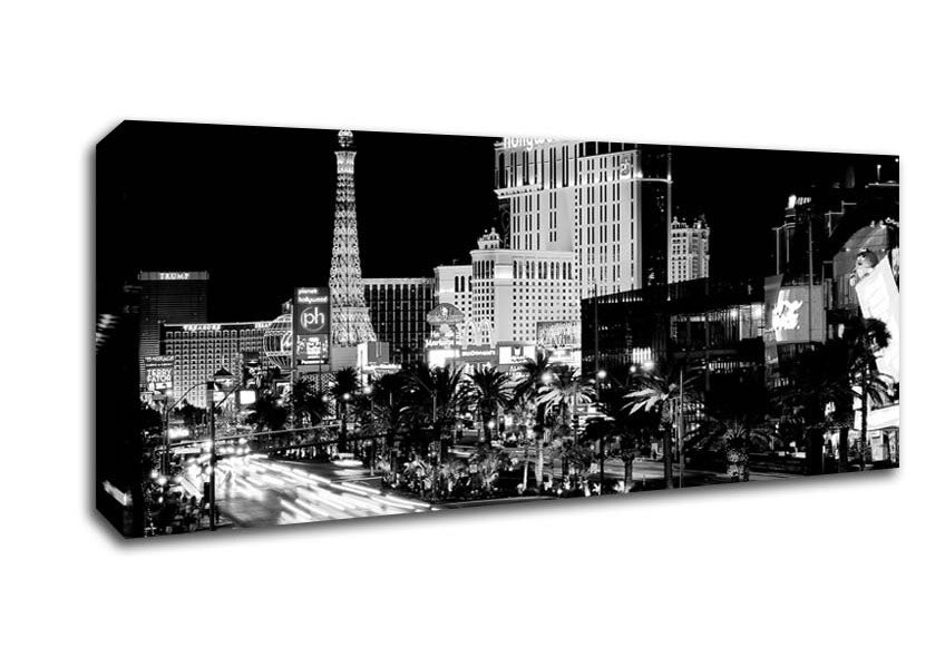 Picture of Paris Roads Night Lights B n W Panoramic Canvas Wall Art