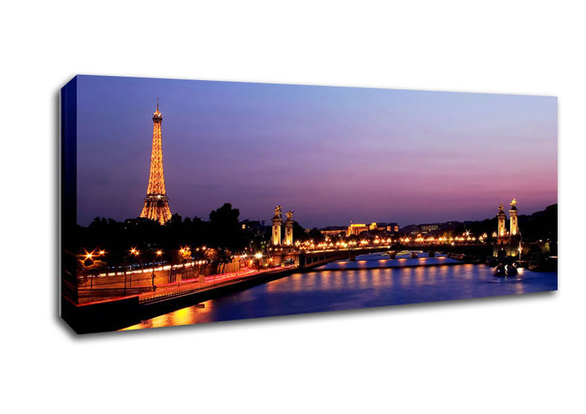 Picture of Paris Seine River At Night Panoramic Canvas Wall Art