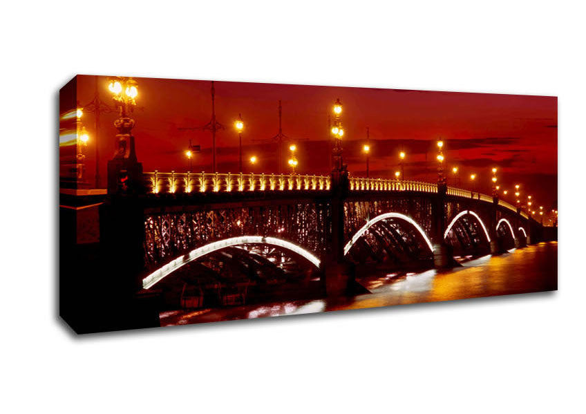 Picture of Prague Bridge Glow Panoramic Canvas Wall Art