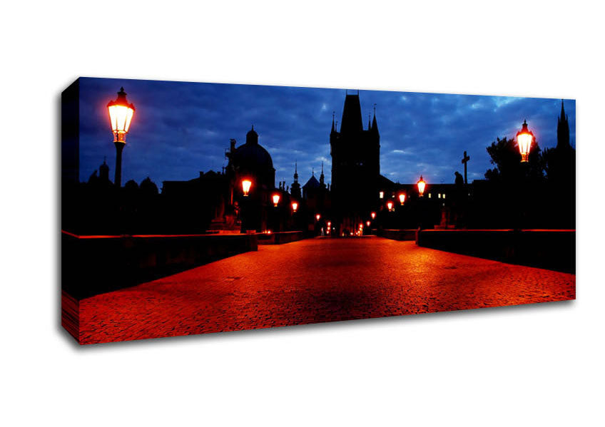 Picture of Prague Night Lights Panoramic Canvas Wall Art