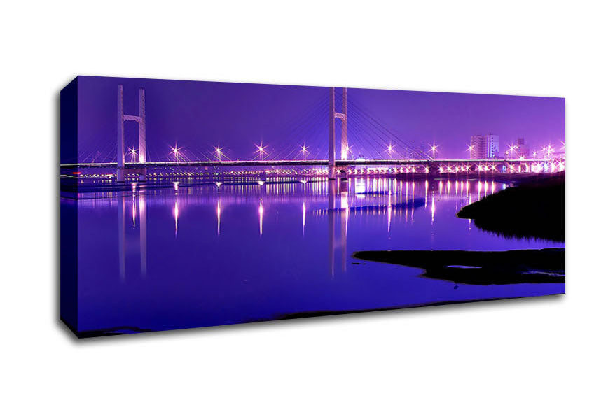 Picture of Purple Night Shoreline Panoramic Canvas Wall Art