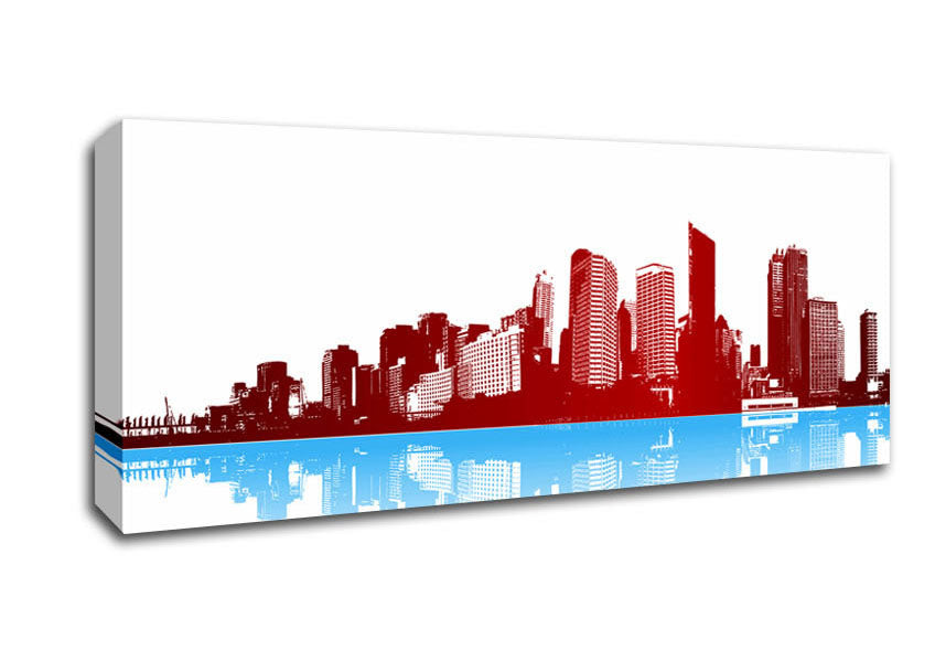 Picture of Red New York In Blue Reflections Panoramic Canvas Wall Art