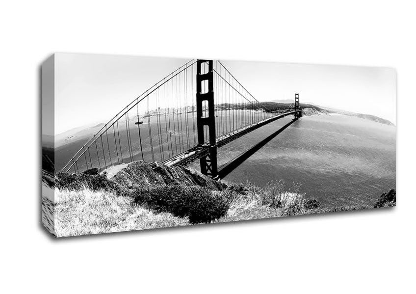 Picture of San Francisco Bridge B n W Across The Waters Panoramic Canvas Wall Art