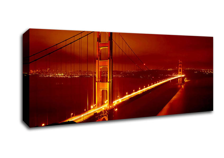 Picture of San Francisco Golden Gate Bridge Red Glow Panoramic Canvas Wall Art