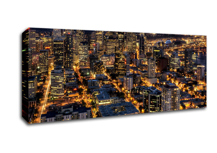 Picture of Seattle At Night From The Space Needle Panoramic Canvas Wall Art