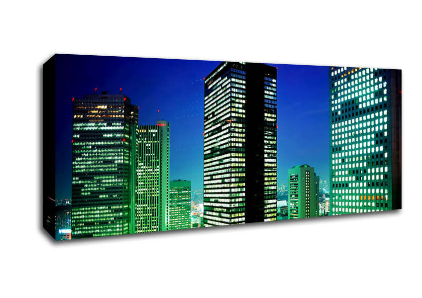 Picture of Skyscrapers Green Hue Panoramic Canvas Wall Art