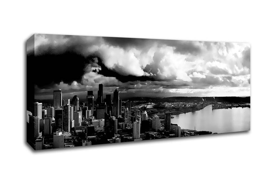 Picture of Storm Over City B n W Panoramic Canvas Wall Art