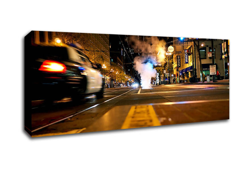 Picture of Street In New York At Night Panoramic Canvas Wall Art