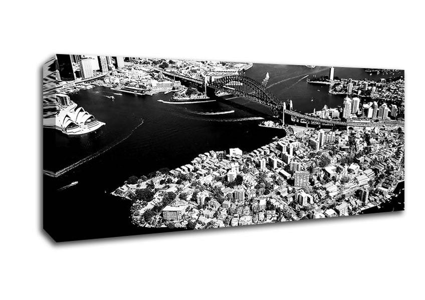 Picture of Sydney Harbour Bridge Ariel View B n W Panoramic Canvas Wall Art