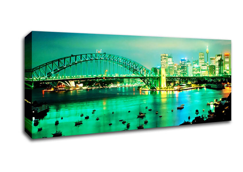 Picture of Sydney Harbour Bridge Green Glow Panoramic Canvas Wall Art