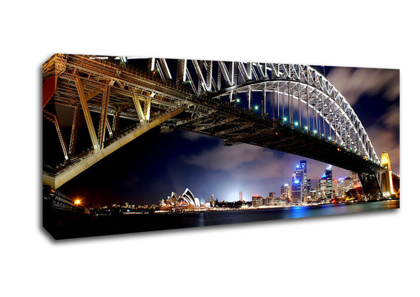 Picture of Sydney Harbour Bridge Night Light Reflections Panoramic Canvas Wall Art